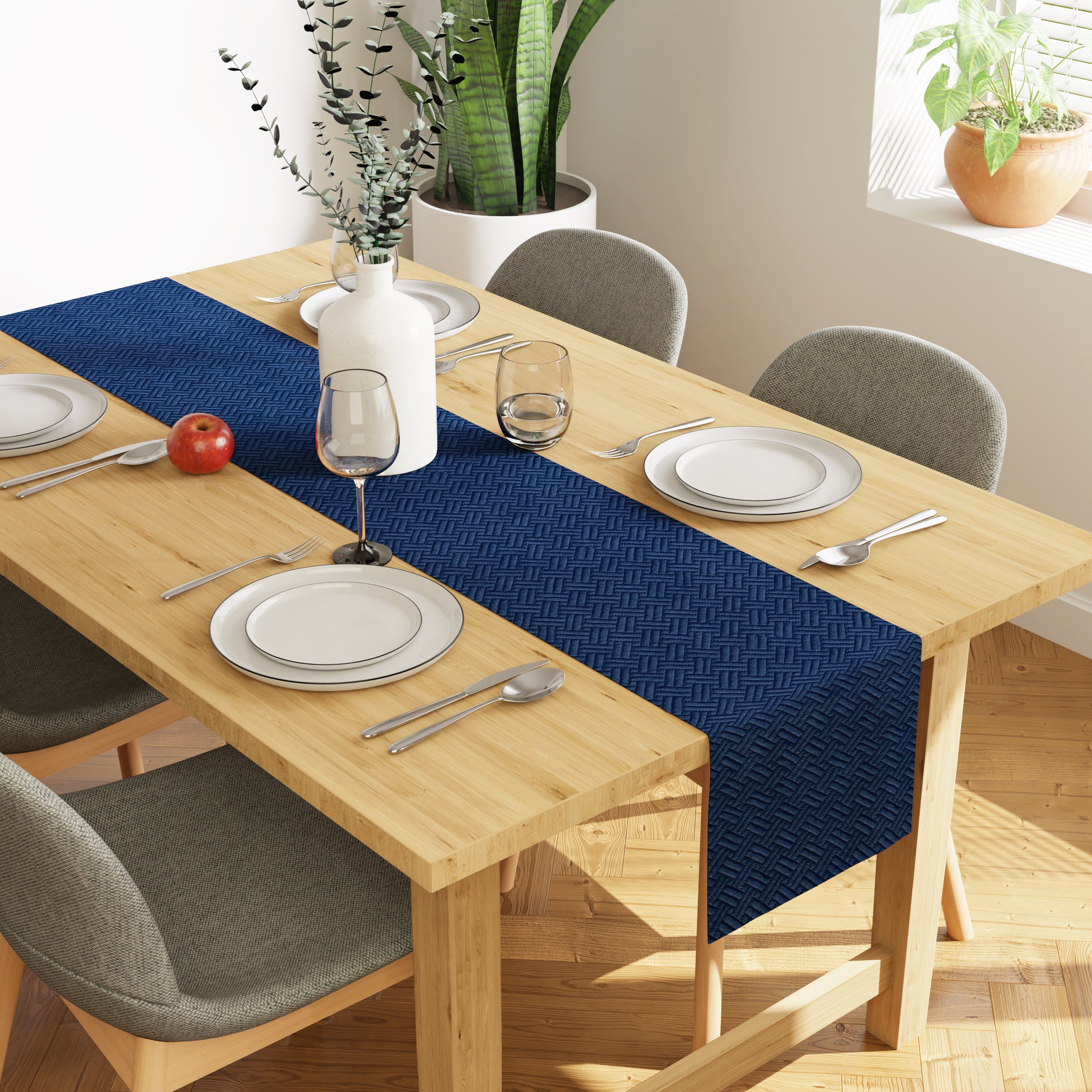 Quilted Velvet Navy Blue Table Runner