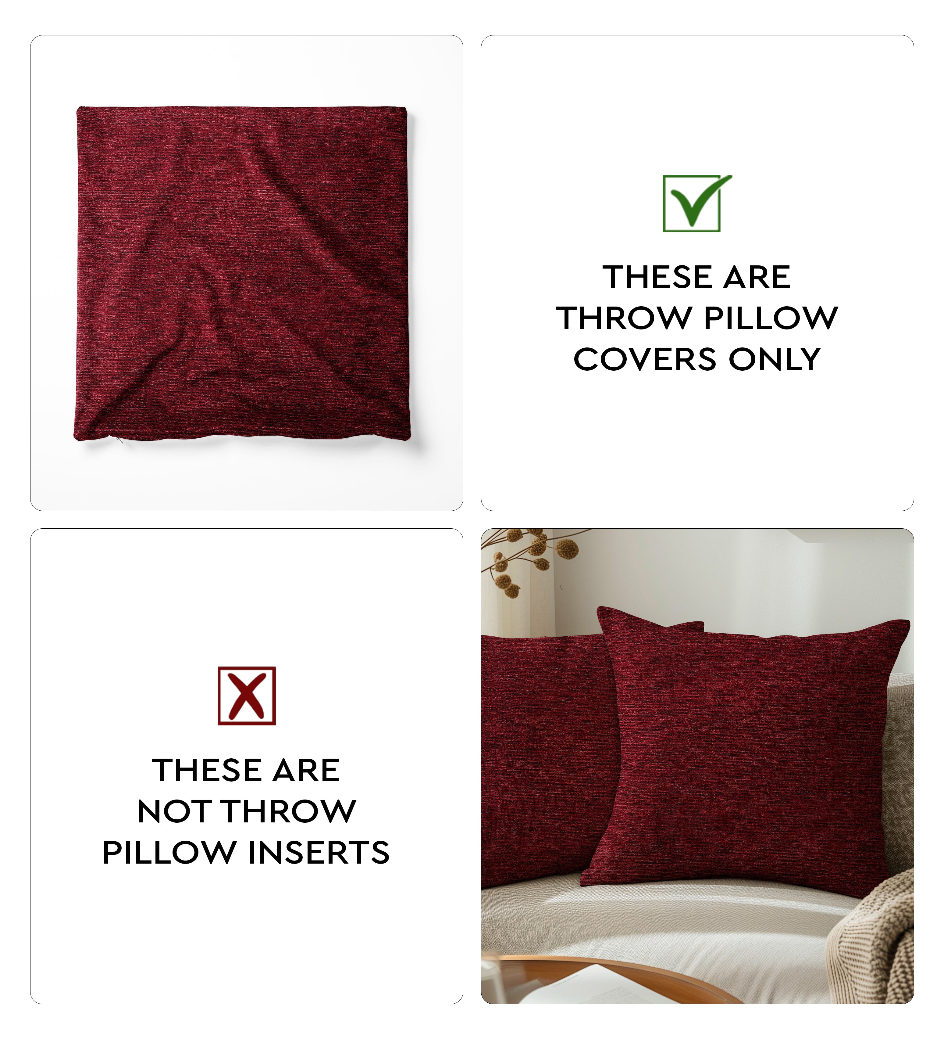 Chenille Red 1 Cushion Cover (Pack of 2)