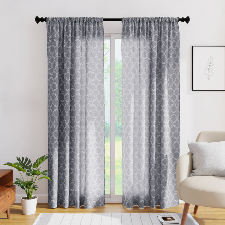 Polyester Trellis Grey Curtain (Pack of 2)