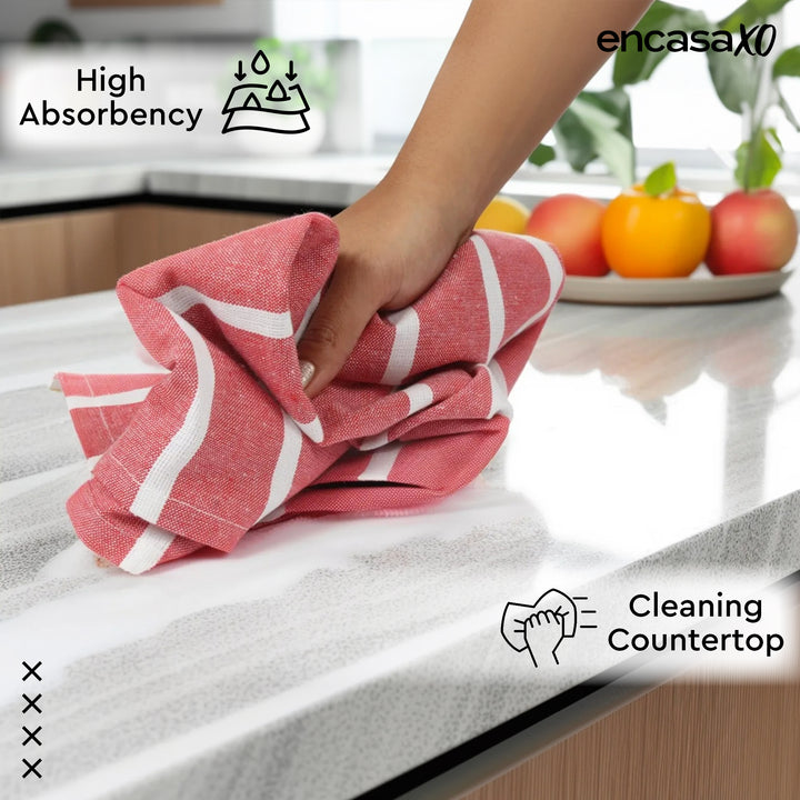 Cotton Roma Red Stripes Kitchen Towel (Pack of 4)