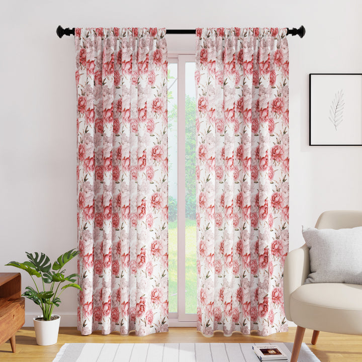 Polyester Peonies Curtain (Pack of 2)