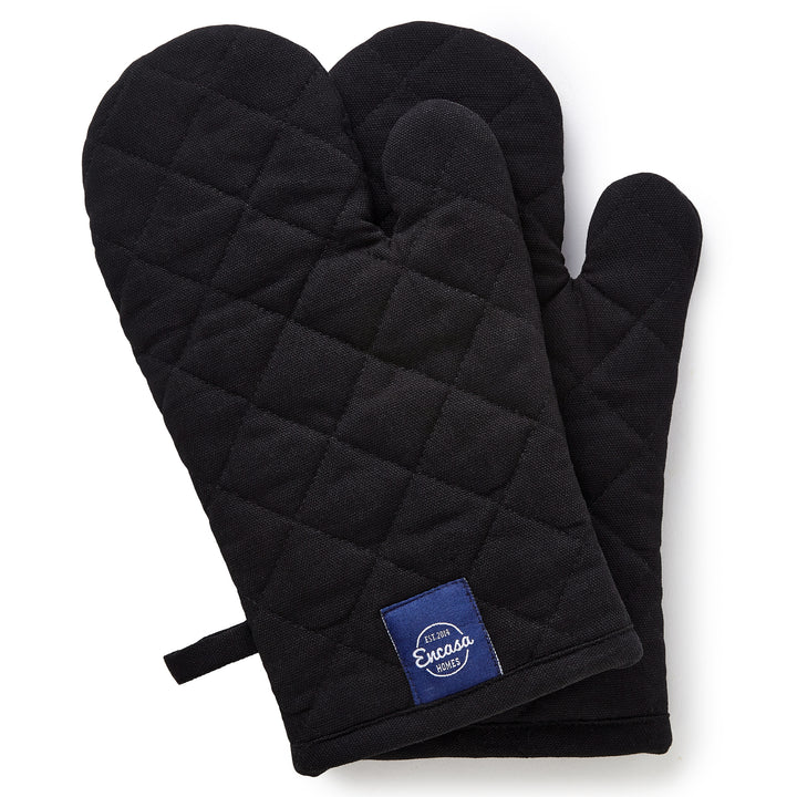 Cotton Full Black Oven Gloves (Pack of 2)