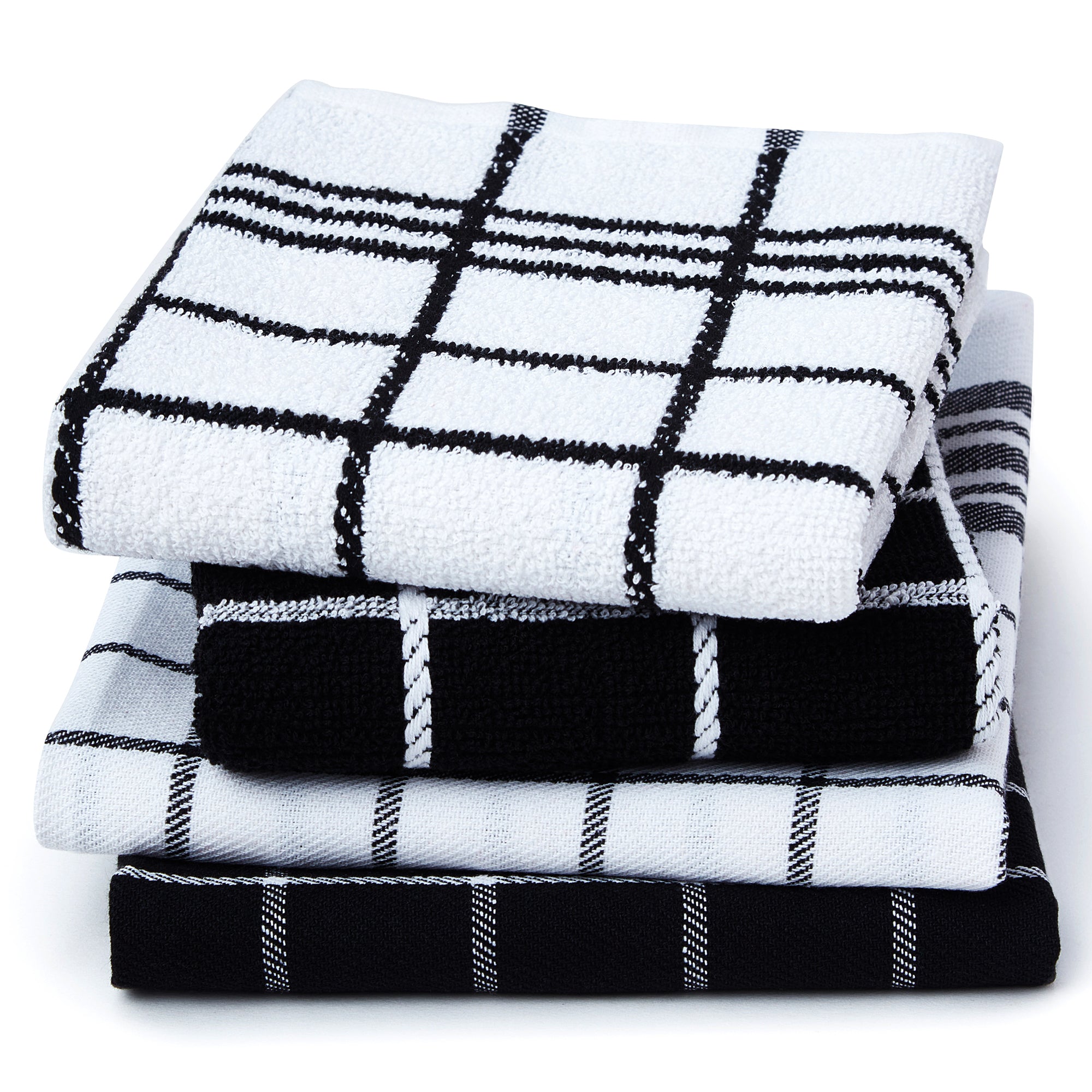 Cotton Black Non-terry+Terry Kitchen Towel (Pack of 4)