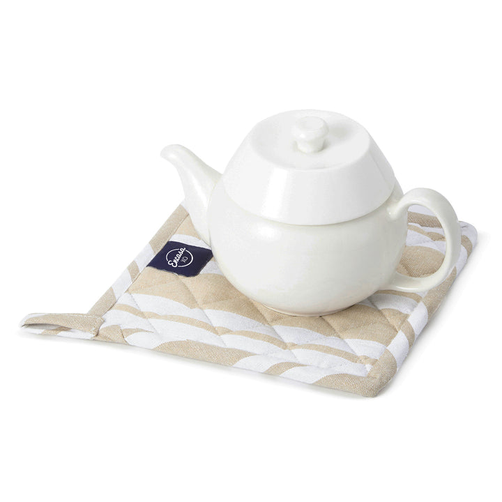 Cotton Franca Beige Stripes Pot Holders (Pack of 2)