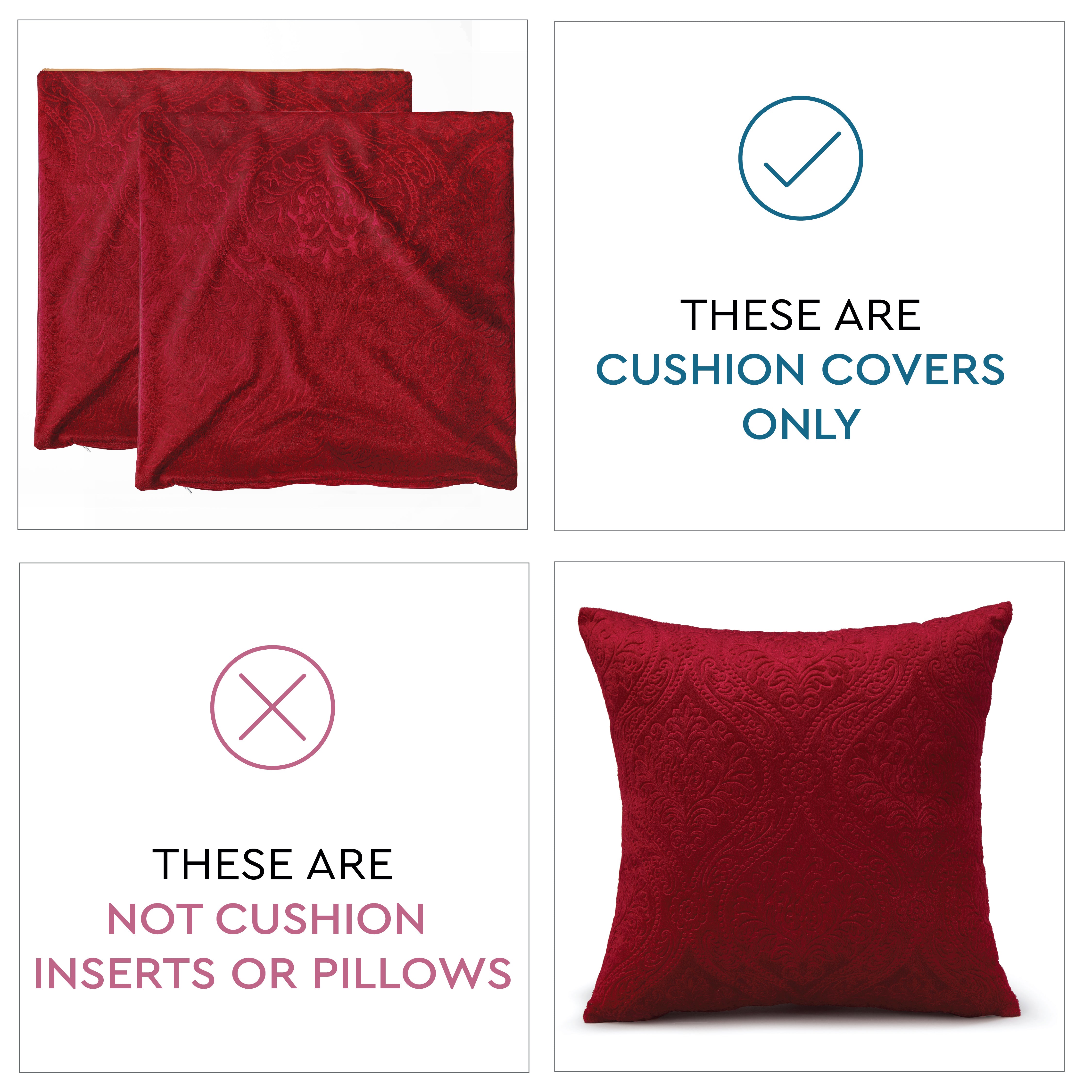 Embossed Velvet Red Cushion Cover (Pack of 2)