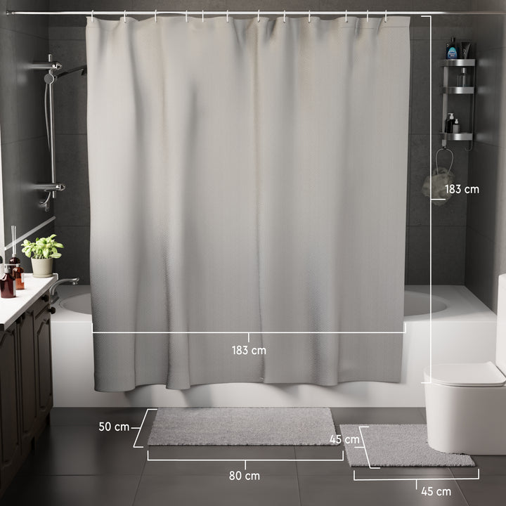 Polyester ZZ Light Grey Combo Shower Curtain + Bathmat (Pack of 3)