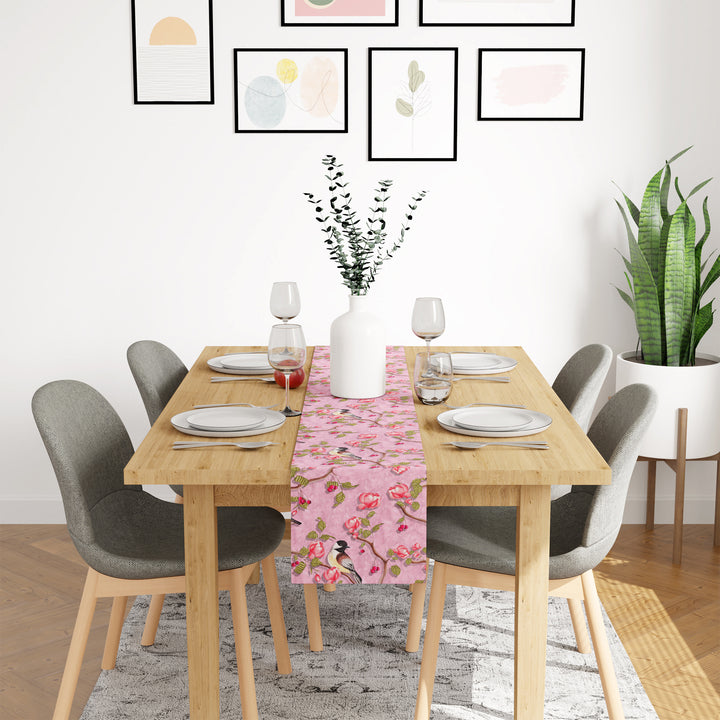 Blackout Polyester Dusty Pink Birds Table Runner (Pack of 1)