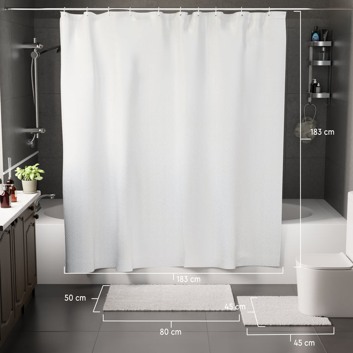 Polyester ZZ White Combo Shower Curtain + Bathmat (Pack of 3)