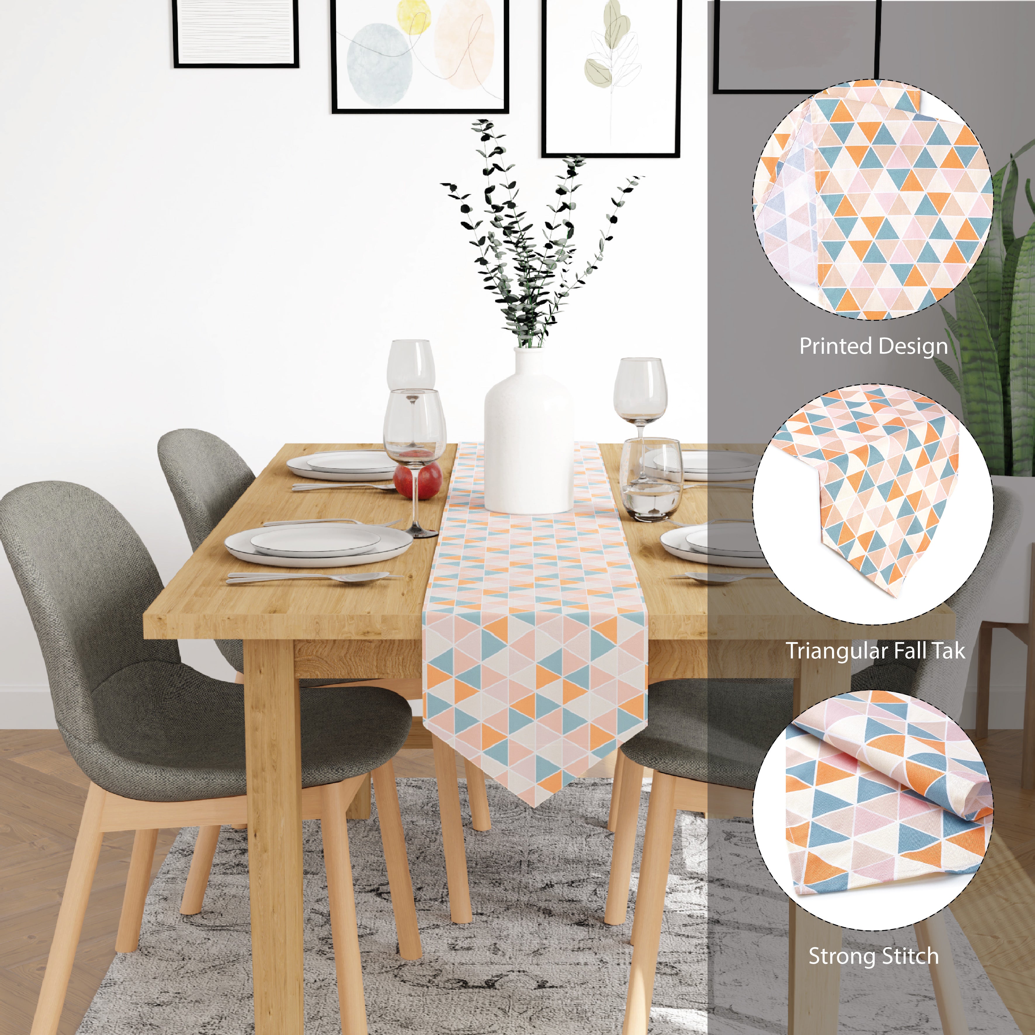 Cotton Twill Triangles Apricot Table Runner (Pack of 1)