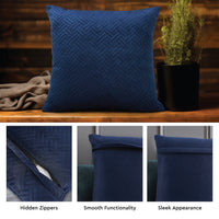 Quilted Velvet Navy Blue Cushion Cover (Pack of 2)