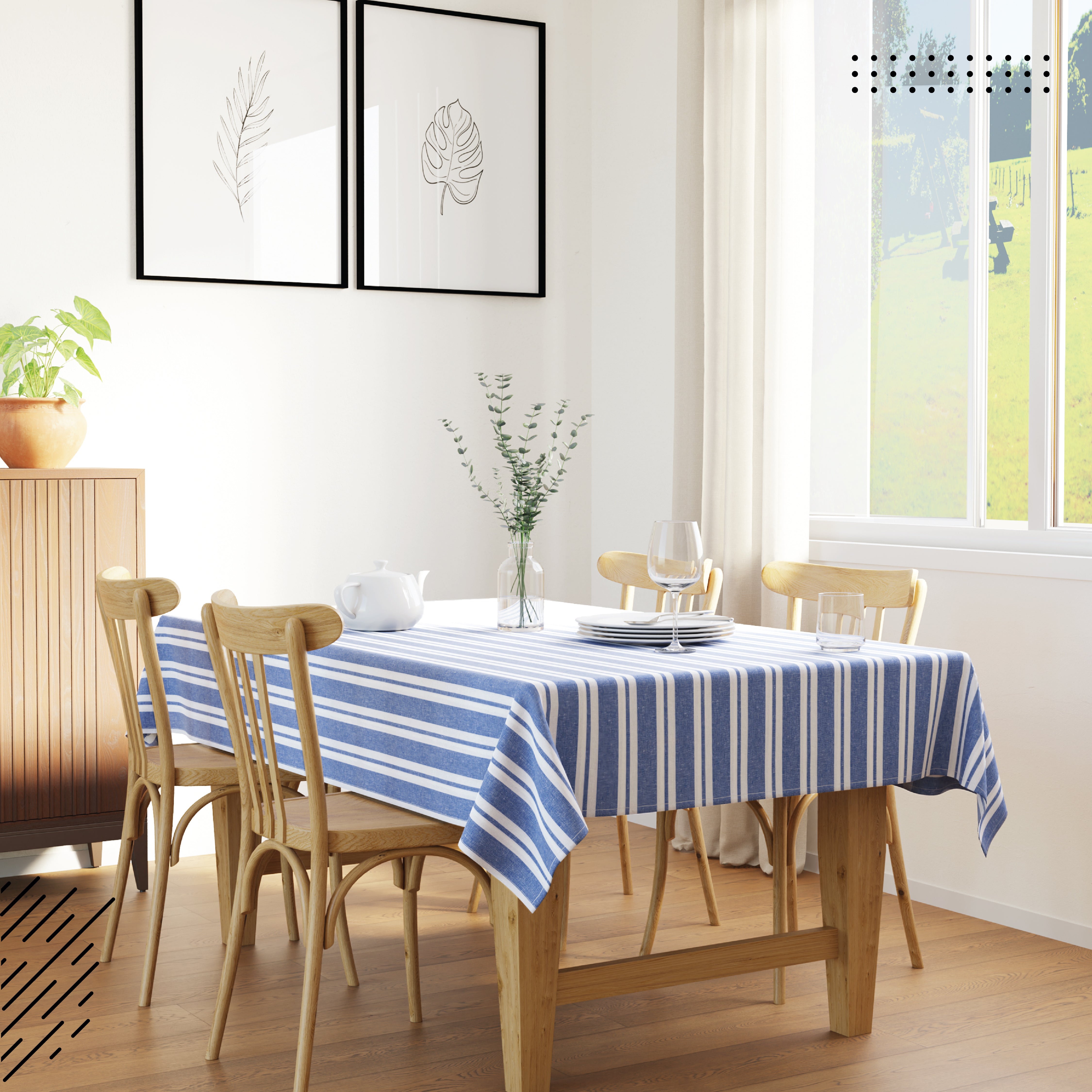 Cotton Franca Blue Stripes Table Cloth (Pack of 1)