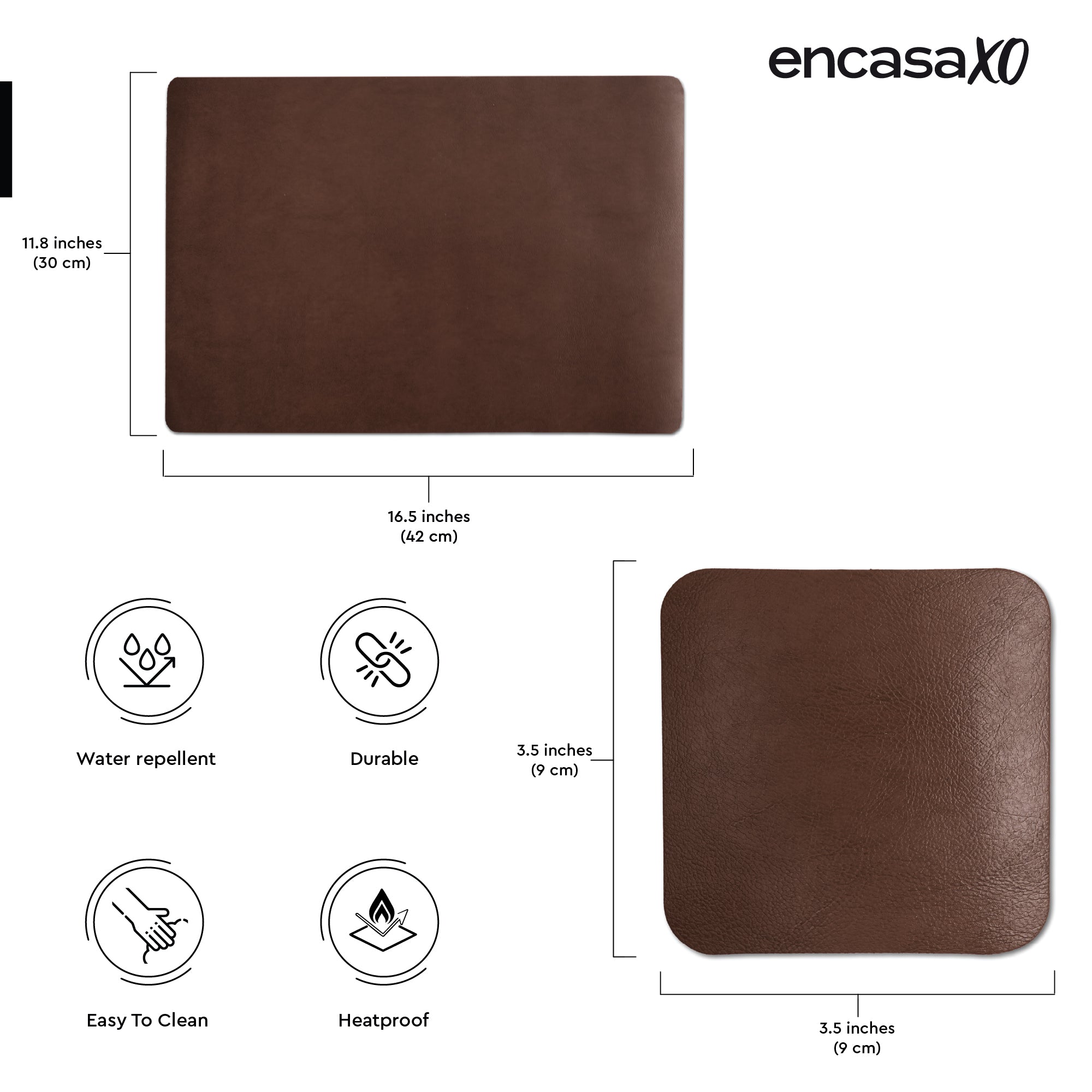 2 Sided Leather Brown & Tan Placemat + Coaster