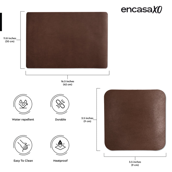 2 Sided Leather Brown & Tan Placemat + Coaster