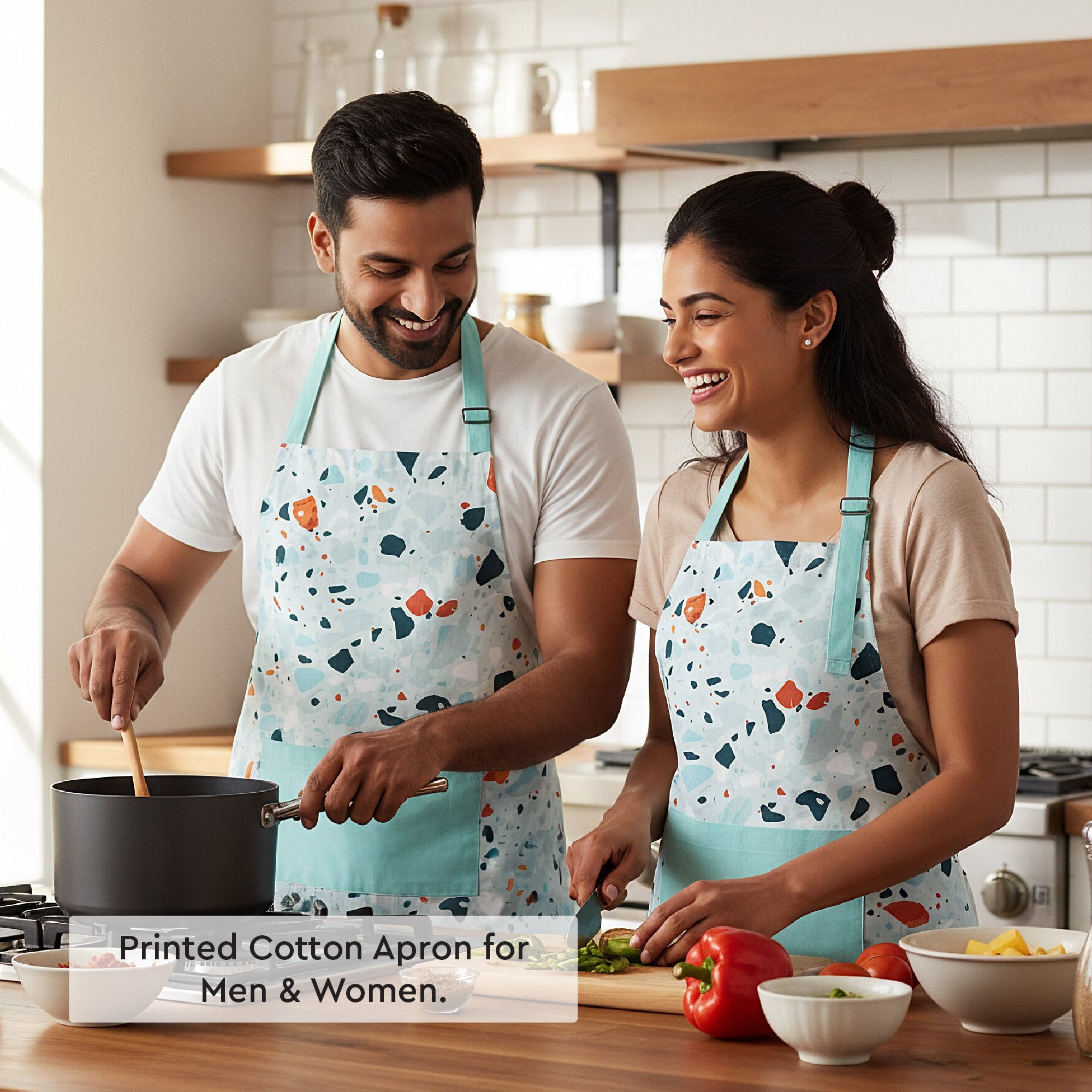 Printed Cotton Terrazzo Mint Apron (Pack of 1)