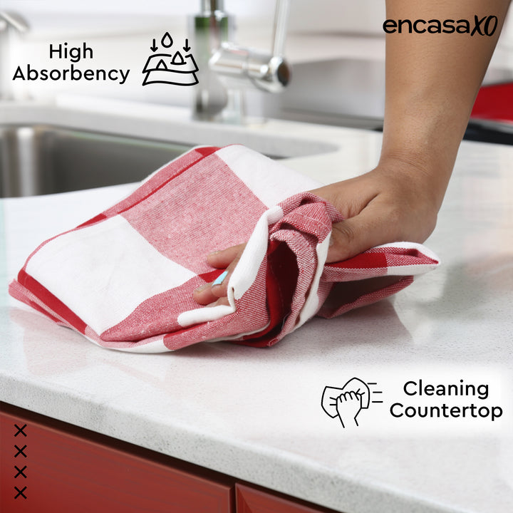 Cotton Buffalo Red Checks Kitchen Towel (Pack of 4)