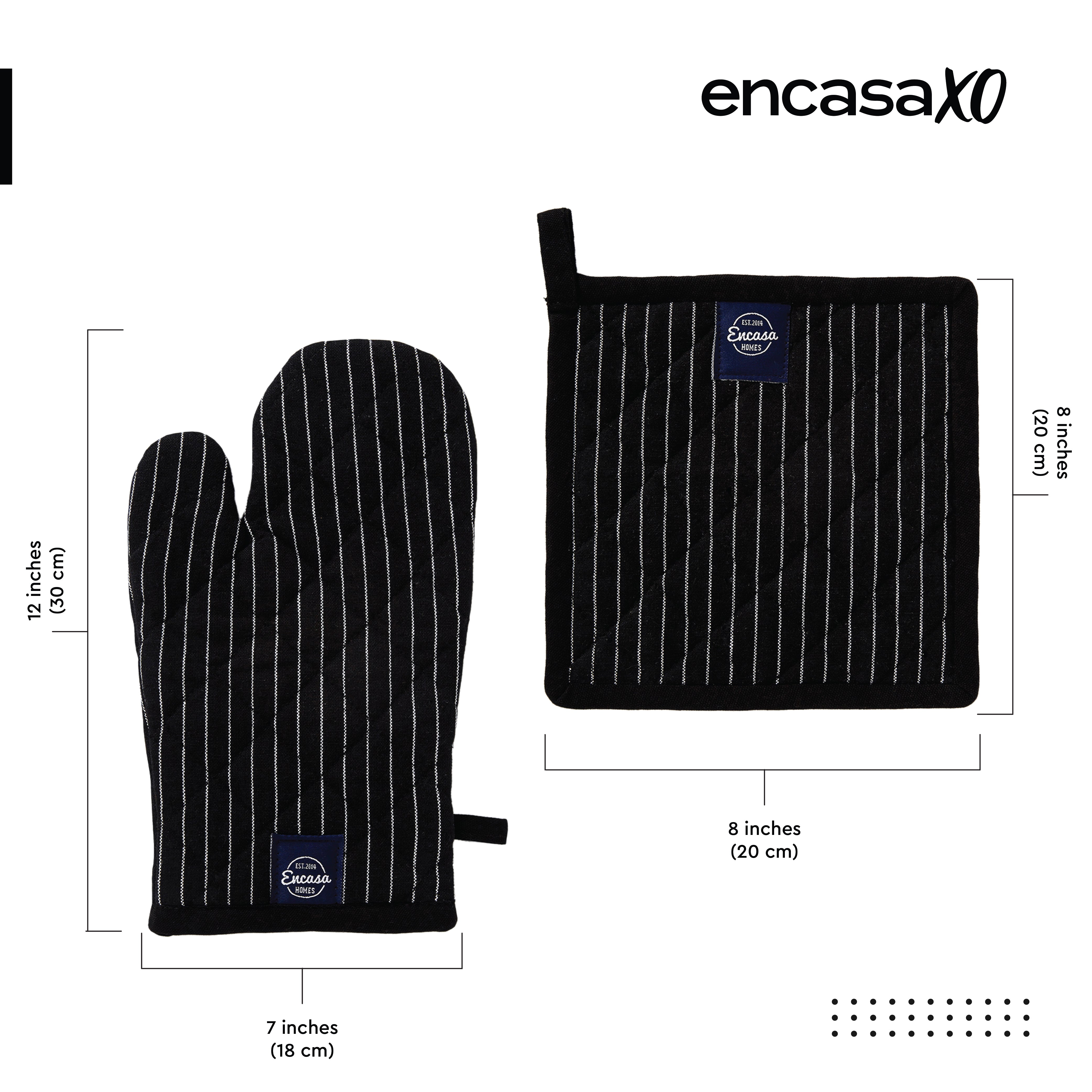 Cotton Butcher Stripes Black Oven Glove & Pot Holder