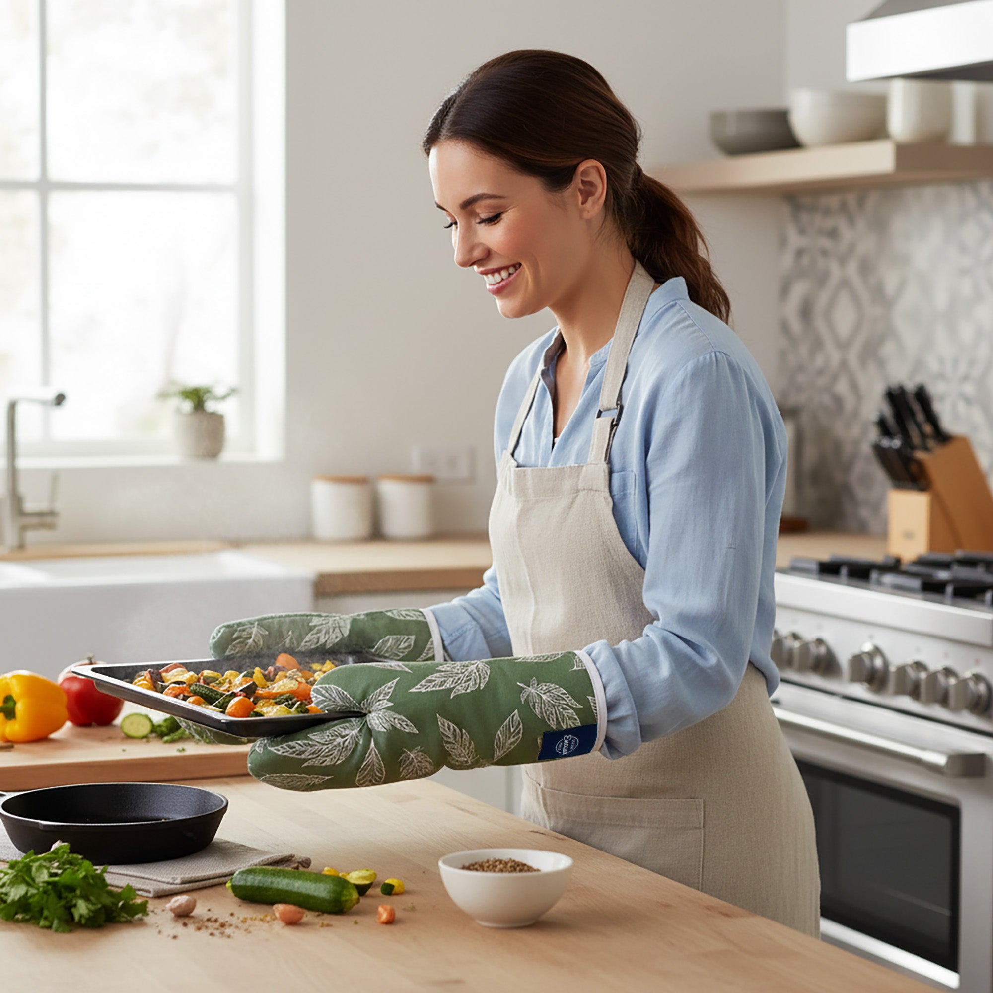 20s Sheeting Big Leaf Green Oven Gloves (Pack of 2)