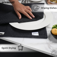 Waffle Grey Black Kitchen Towel (Pack of 4)