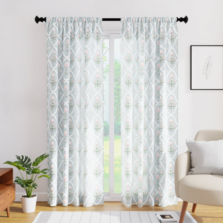 Polyester Light Grey Curtain (Pack of 2)