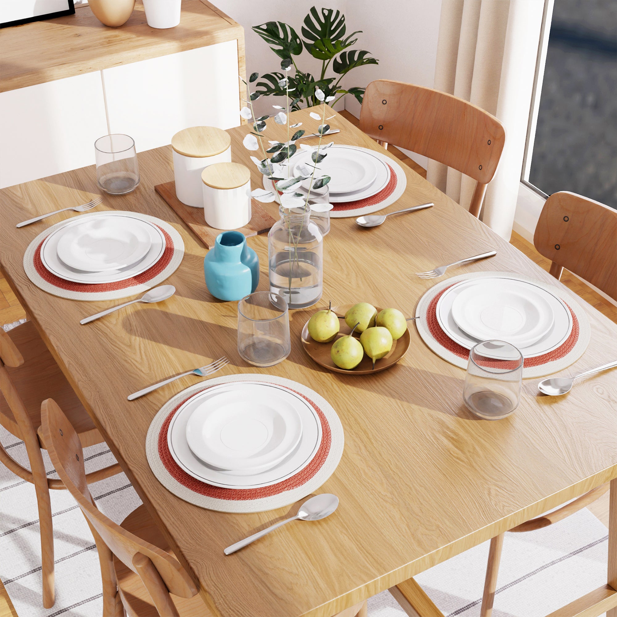 Cotton Coral & Off White Placemat (Pack of 4)