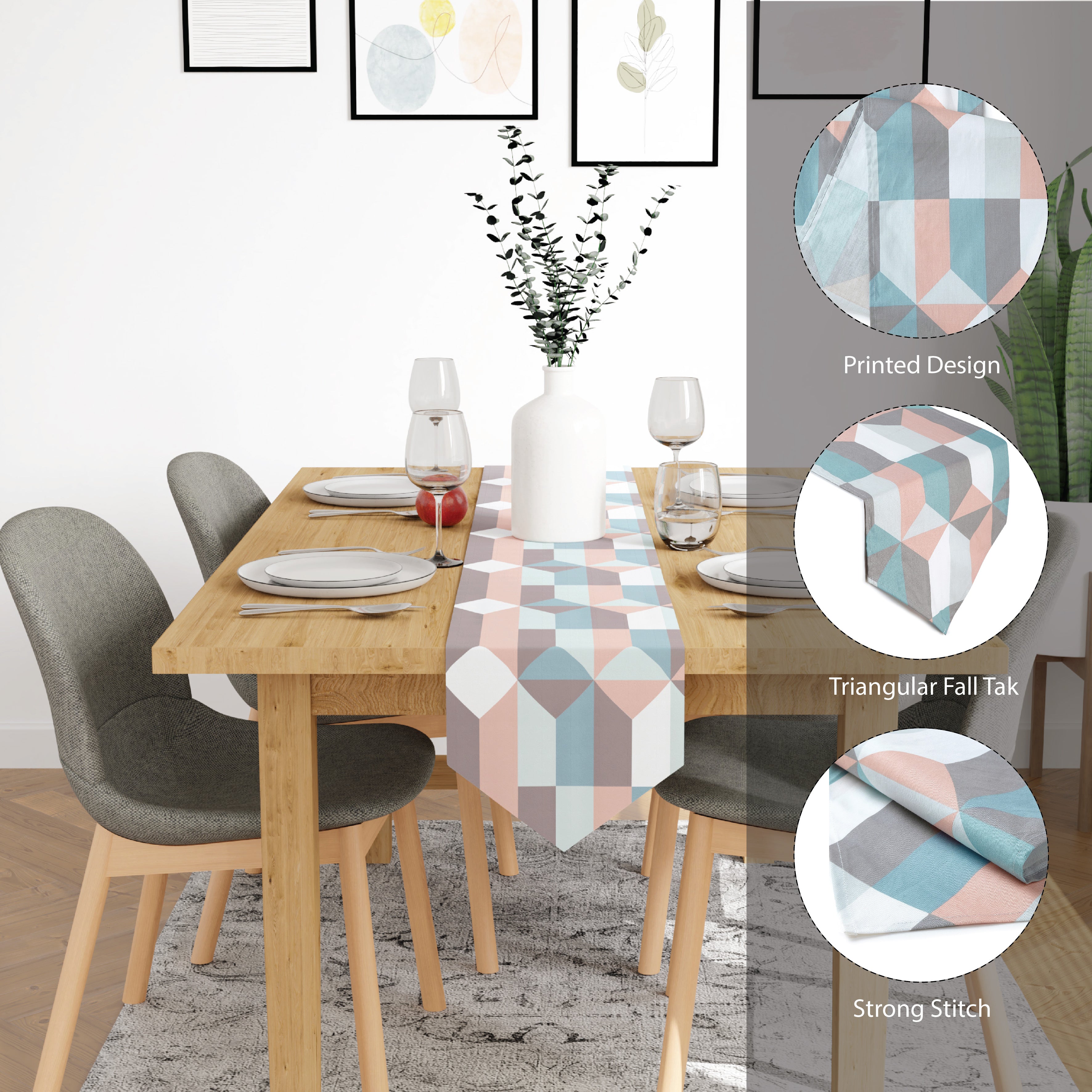 Cotton Twill Blocks Table Runner (Pack of 1)