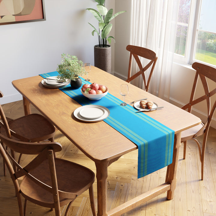 Ribbed Cotton Ladder Turq Blue Table Runner (Pack of 1)