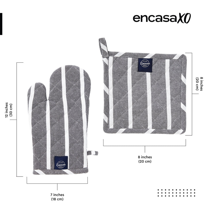 Cotton Roma Grey Stripes Oven Glove & Pot Holder