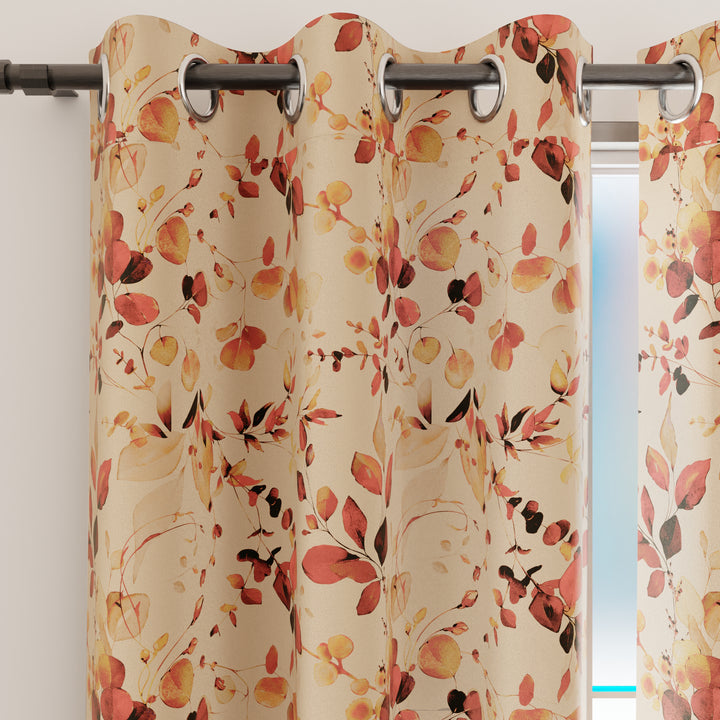 Blackout Polyester L1 Orange Curtain (Pack of 2)