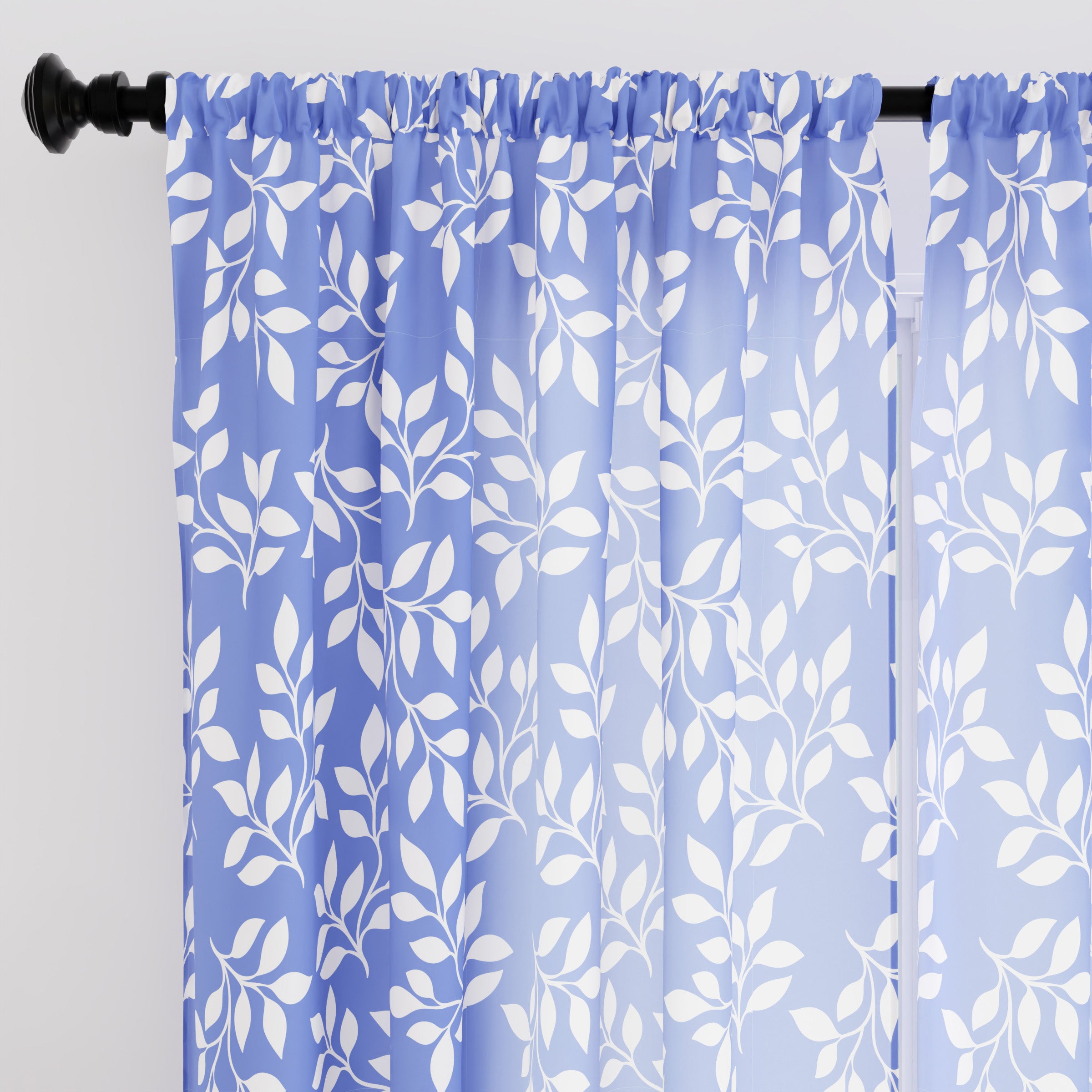 Polyester Reverse Leaf Blue Curtain (Pack of 2)