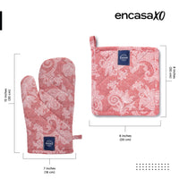 Cotton Floral Red Oven Glove & Pot Holder