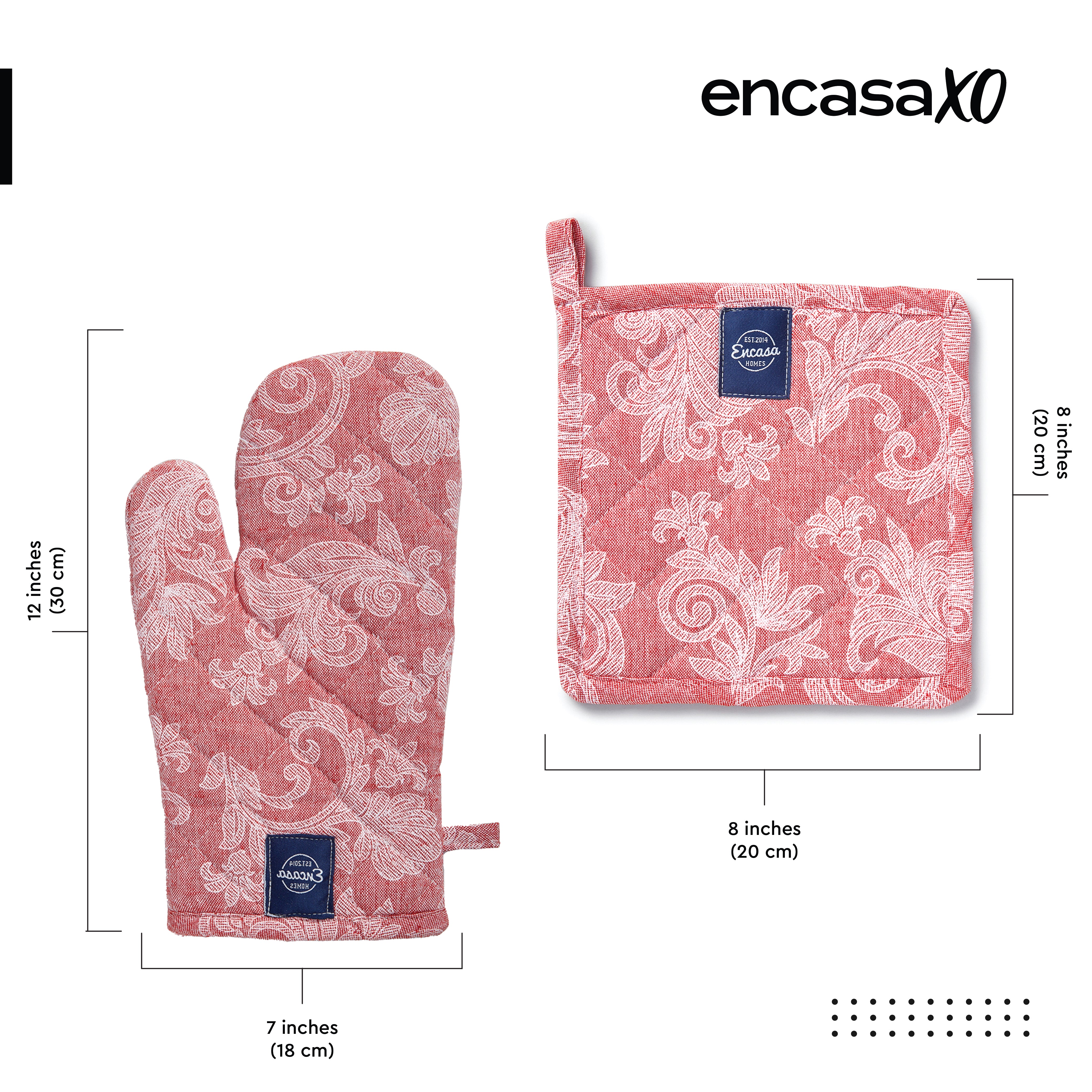 Cotton Floral Red Oven Glove & Pot Holder