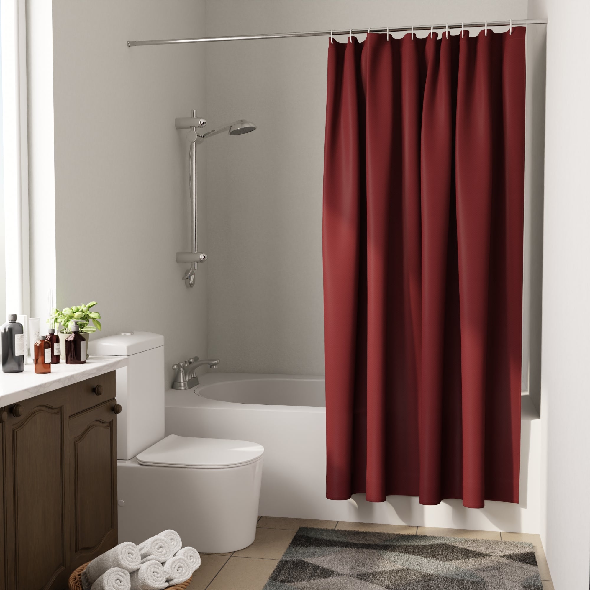 Polyester Maroon Shower Curtain (Pack of 1)