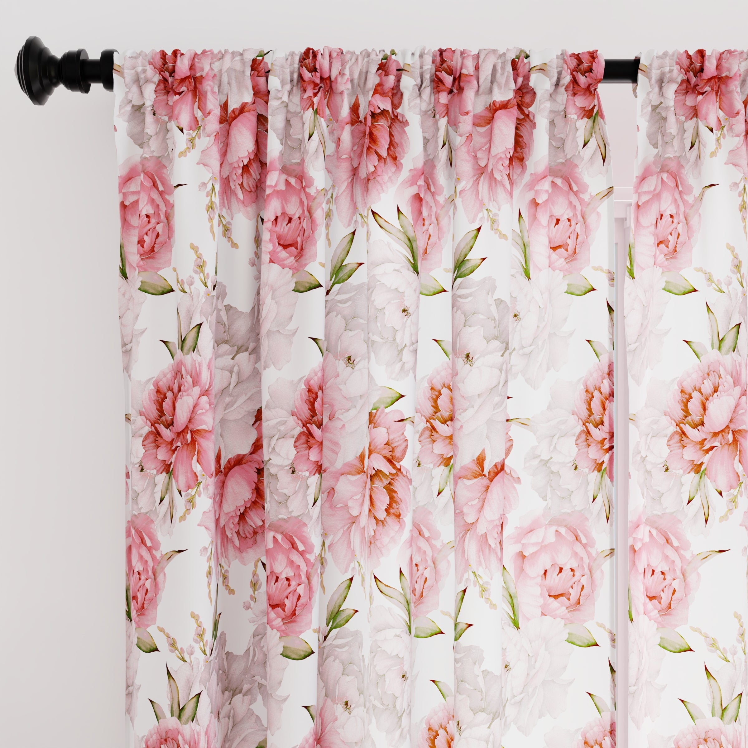 Polyester Peonies Curtain (Pack of 2)