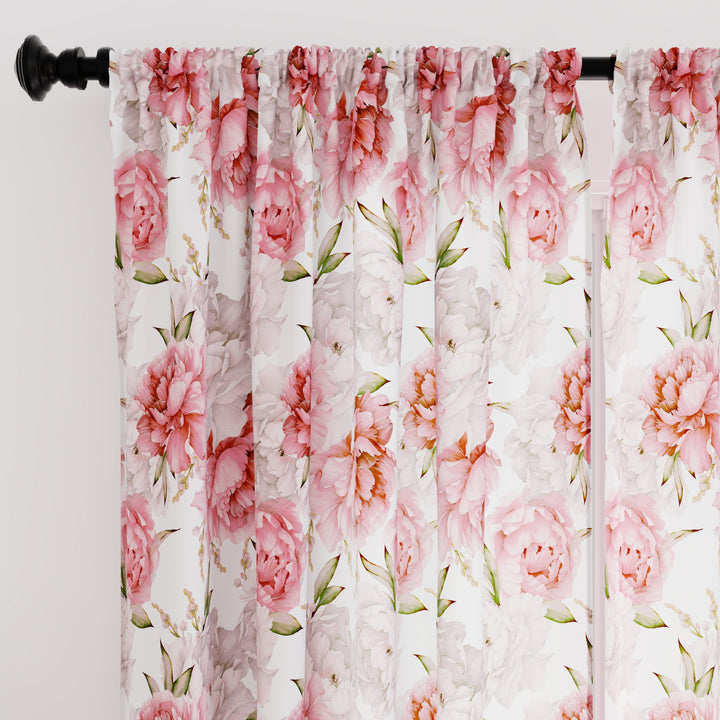 Polyester Peonies Curtain (Pack of 2)
