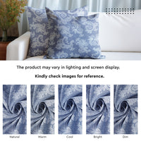 Chambray Cotton Floral Blue Cushion Cover (Pack of 2)