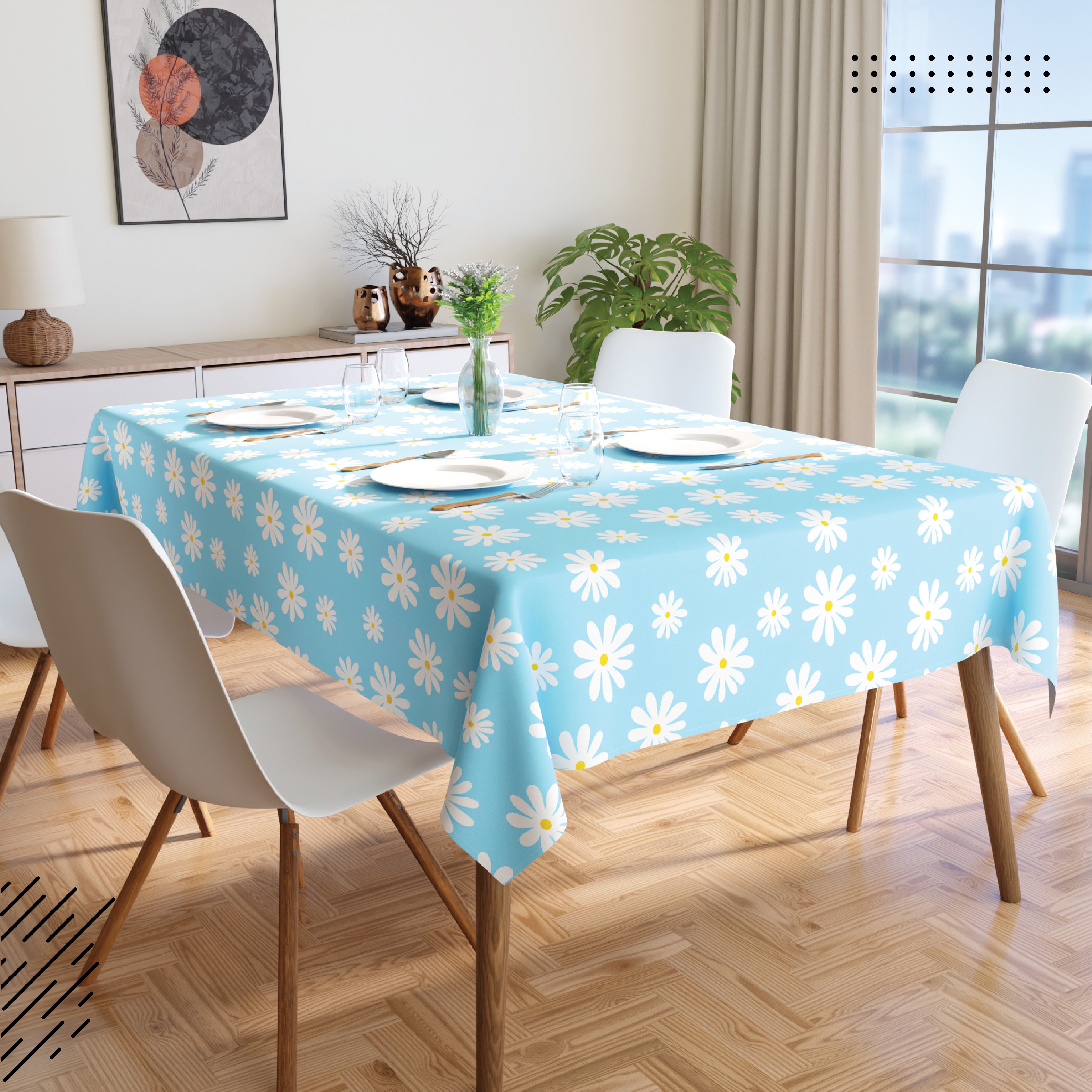 Cotton Daisy Blue Table Cloth (Pack of 1)
