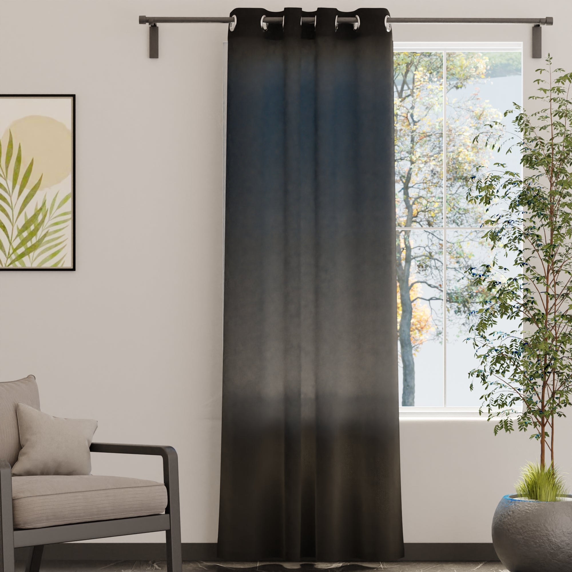Canvas Jet Black Curtain (Pack of 1)