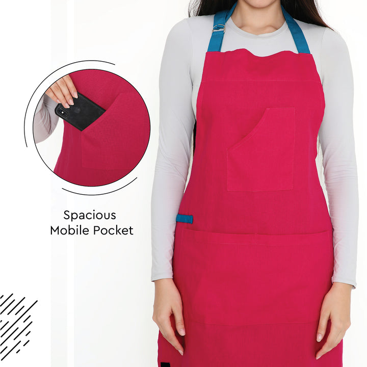 Cotton Hot Pink Apron (Pack of 1)