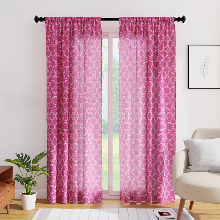 Polyester Trellis Hot Pink Curtain (Pack of 2)