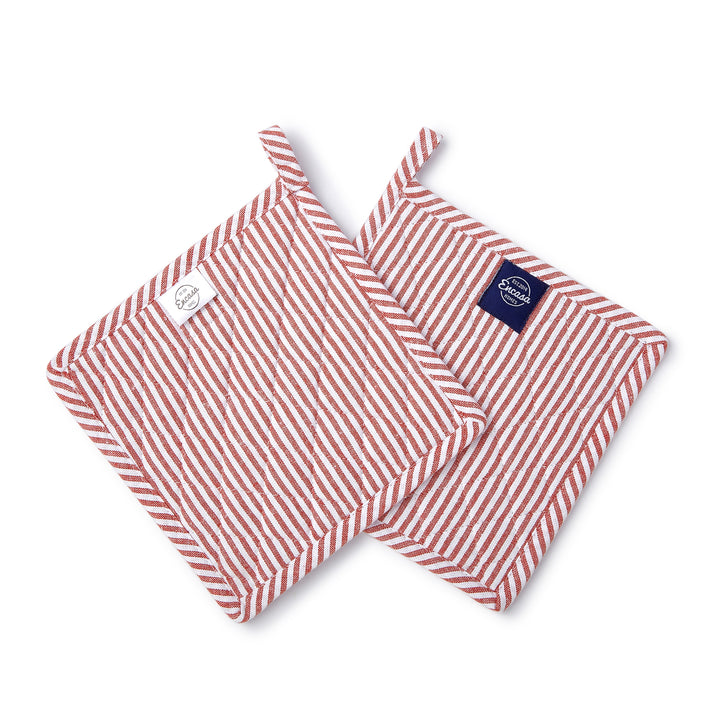 Cotton Ticking Red Pot Holders (Pack of 2)