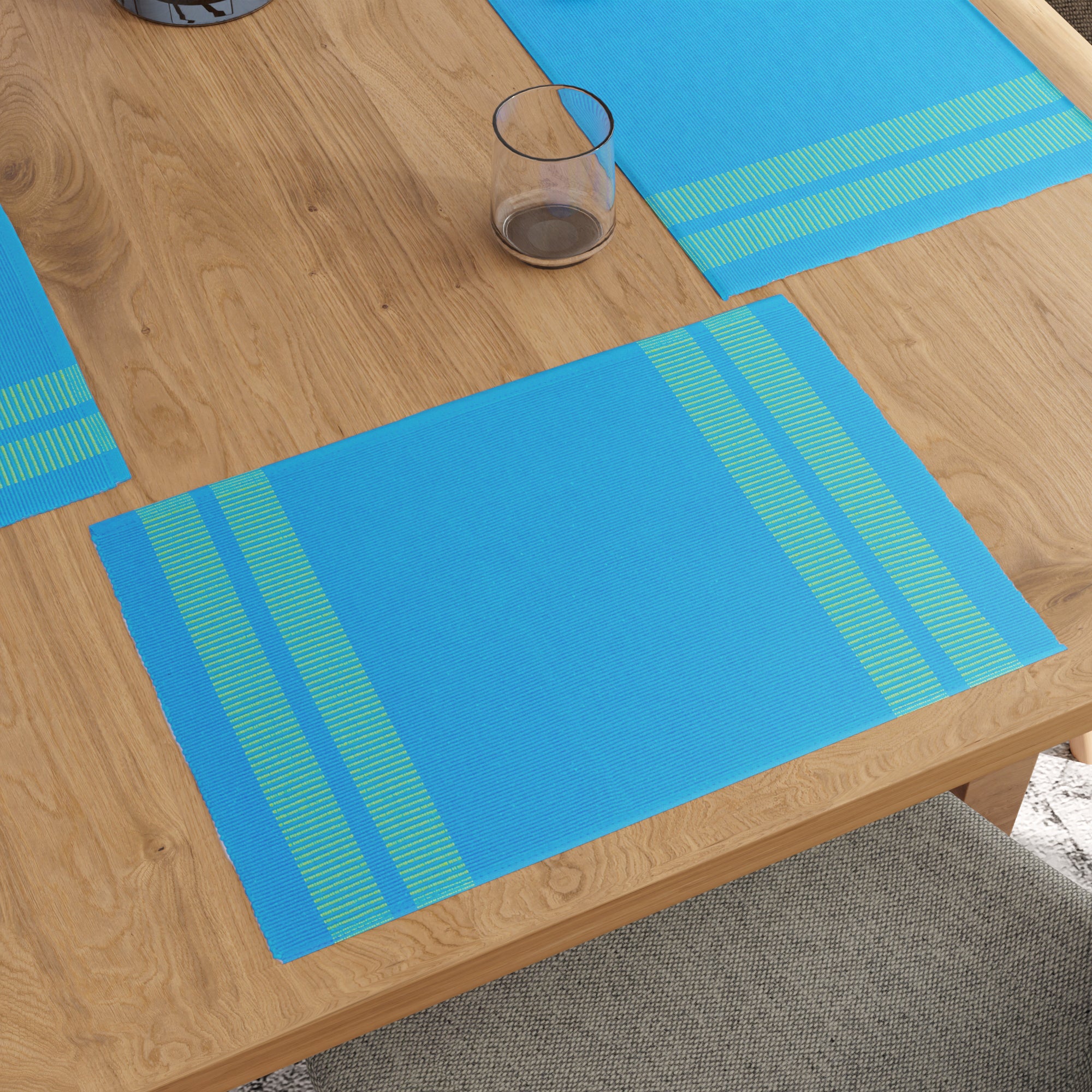 Ribbed Cotton Ladder Turq Blue Placemat (Pack of 6)