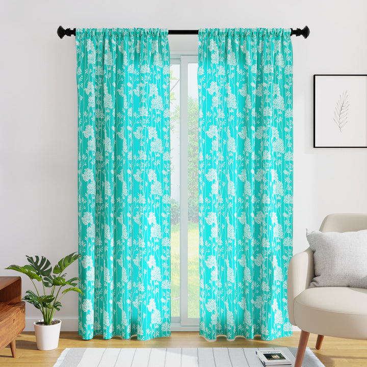 Polyester Blotch Teal Curtain (Pack of 2)