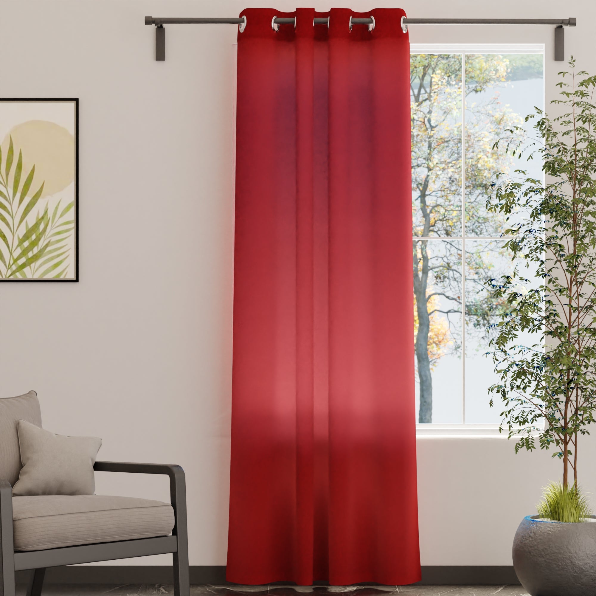Canvas Deep Red Curtain (Pack of 1)