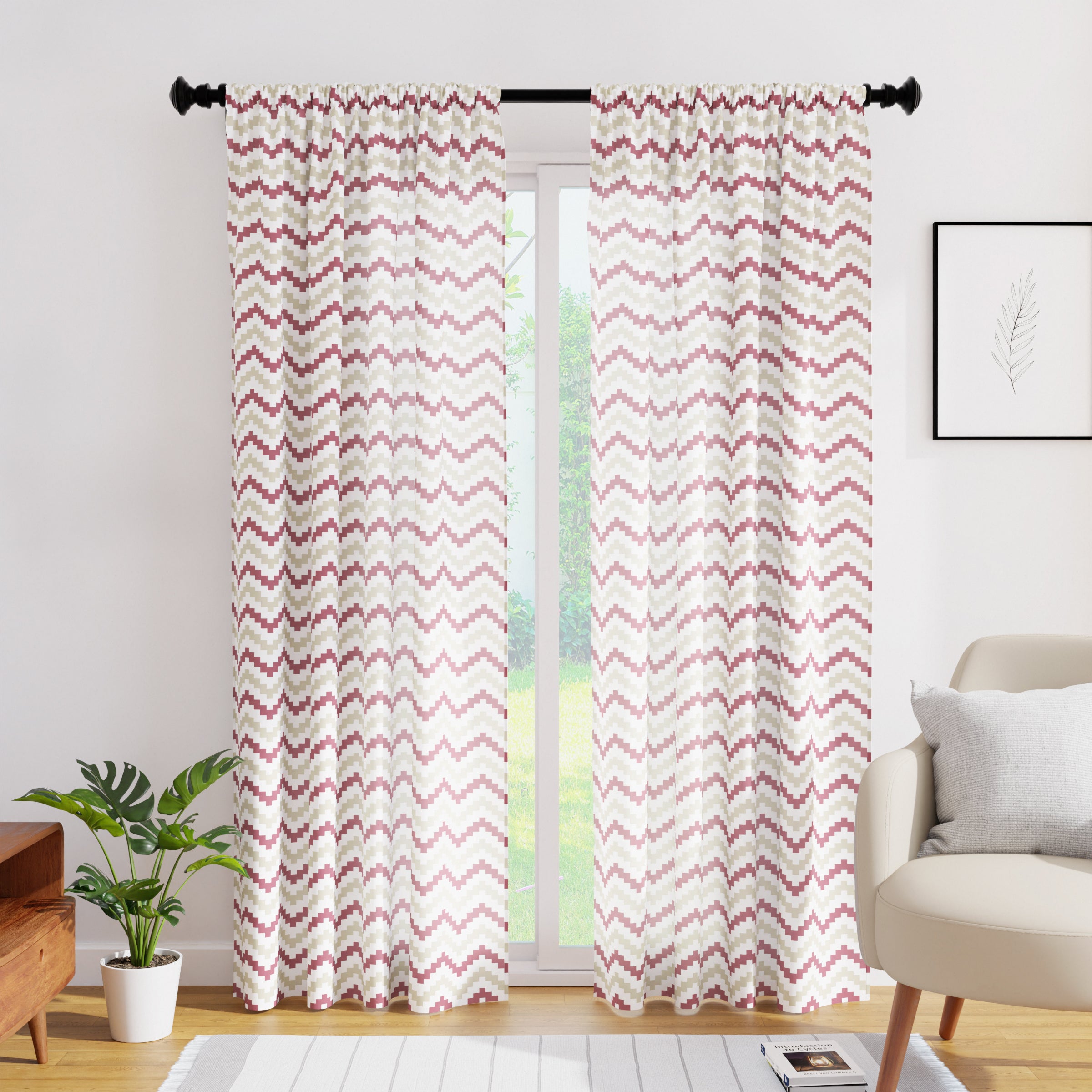 Polyester Chevron Brown Curtain (Pack of 2)