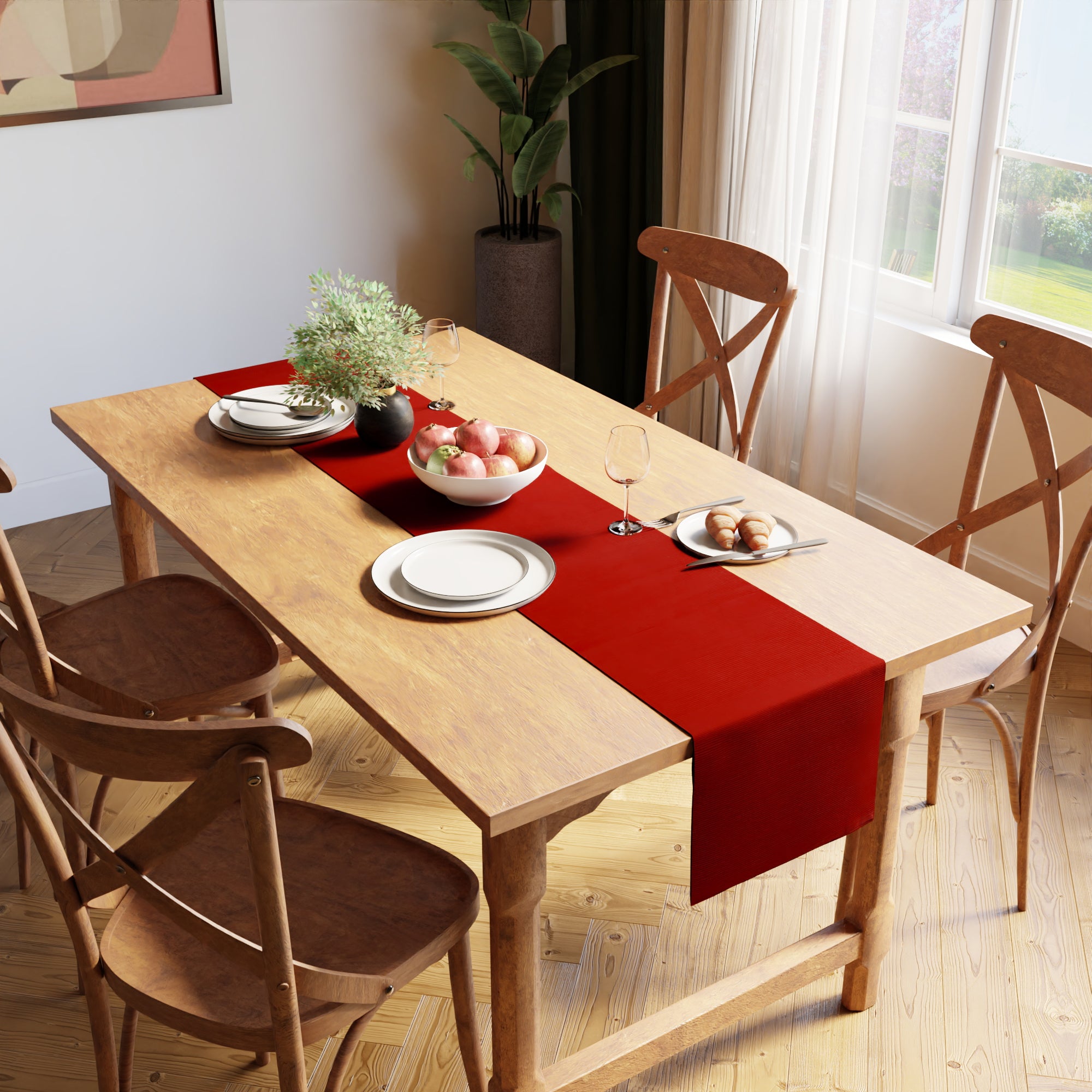 Ribbed Cotton Solid Red Table Runner (Pack of 1)