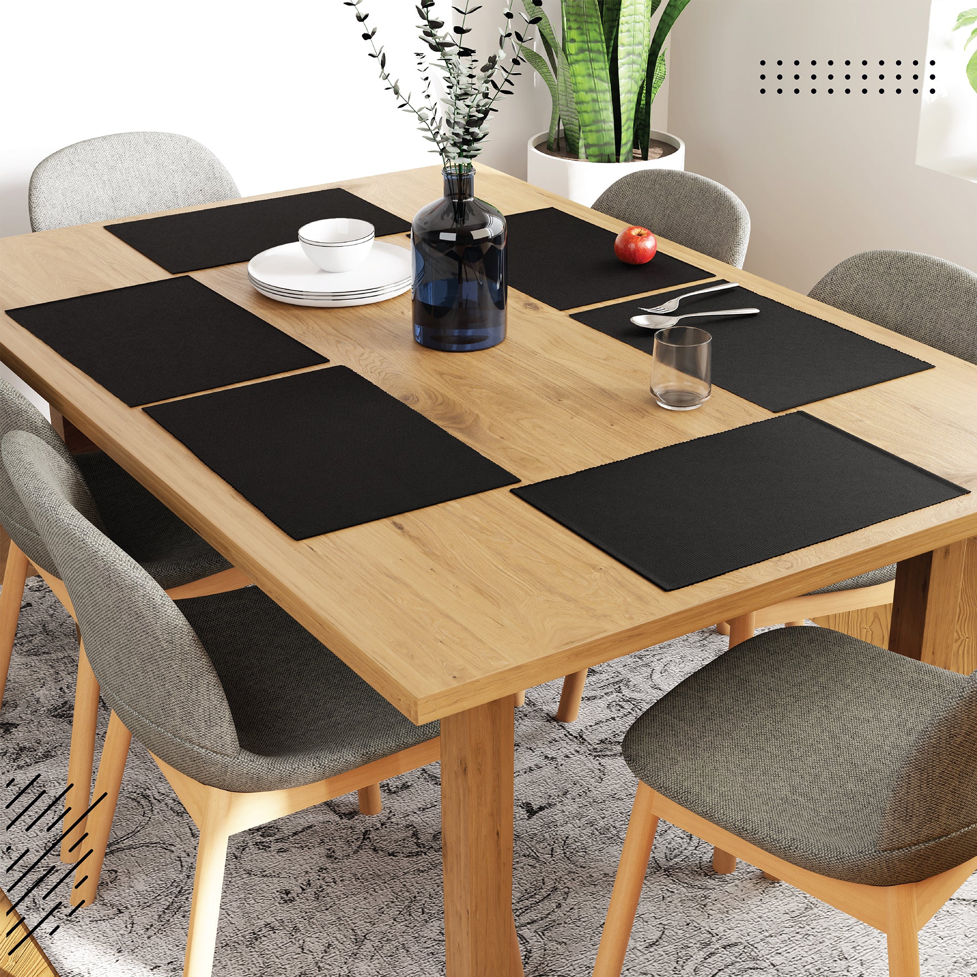 Cotton Solid Black Placemat (Pack of 6)