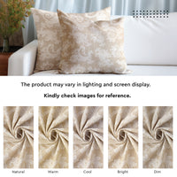 Chambray Cotton Floral Beige Cushion Cover (Pack of 2)