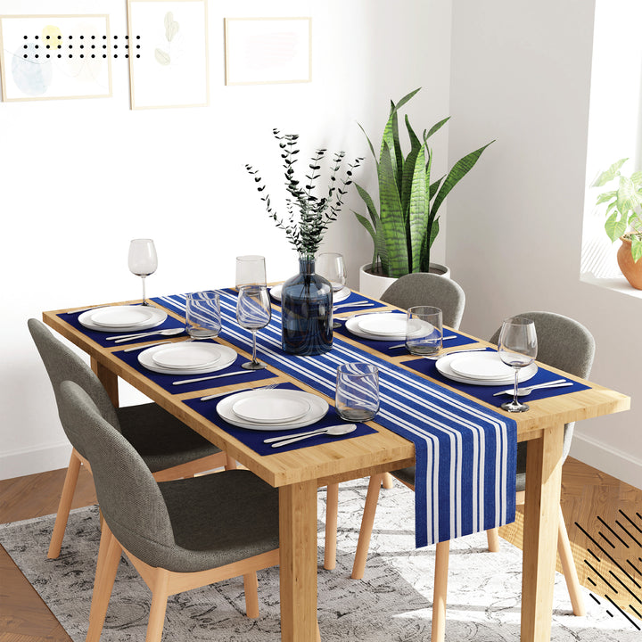 Cotton Franca Blue Table Runner+Placemat (Pack of 7)