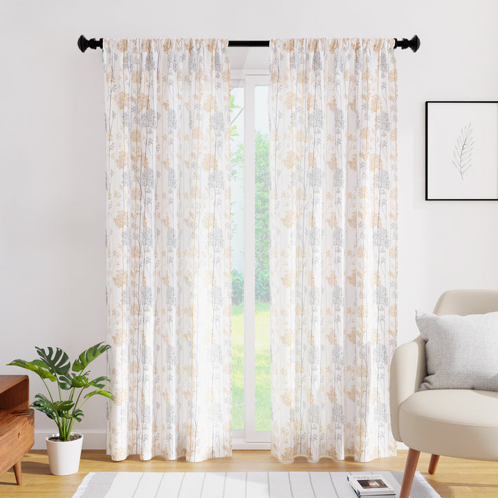 Polyester Branches Orange Curtain (Pack of 2)
