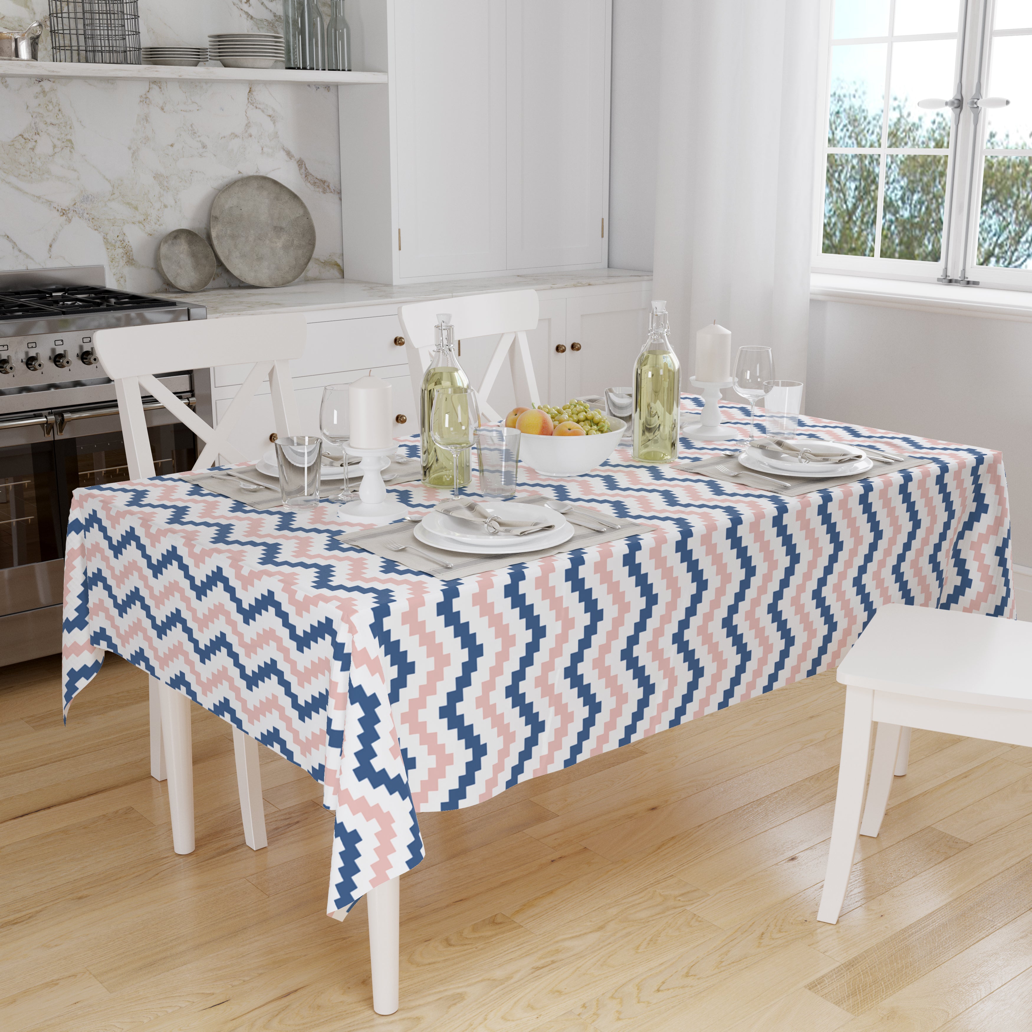 Polyester Chevron Blue Table Cloth (Pack of 1)